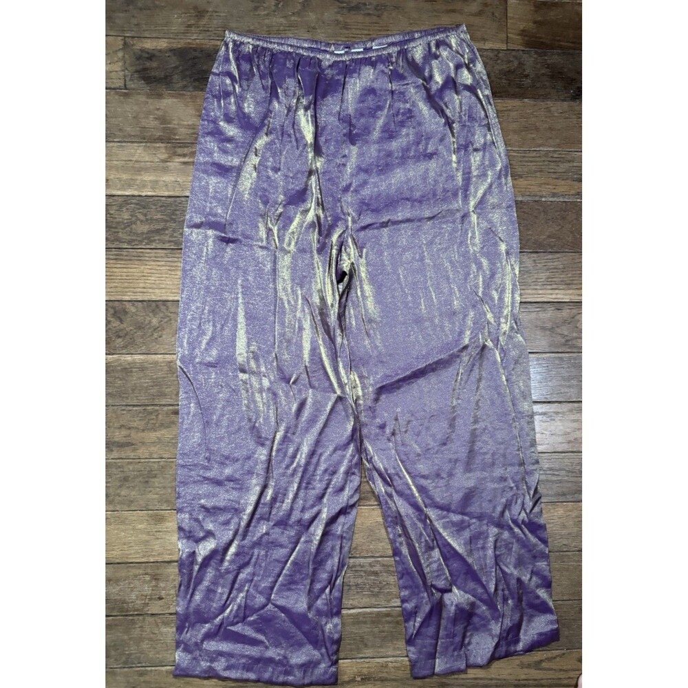 Vintage Amelia's Pajama Set Purple Gold Metallic Satin Floral Brocade Cami M/L - Picture 3 of 11